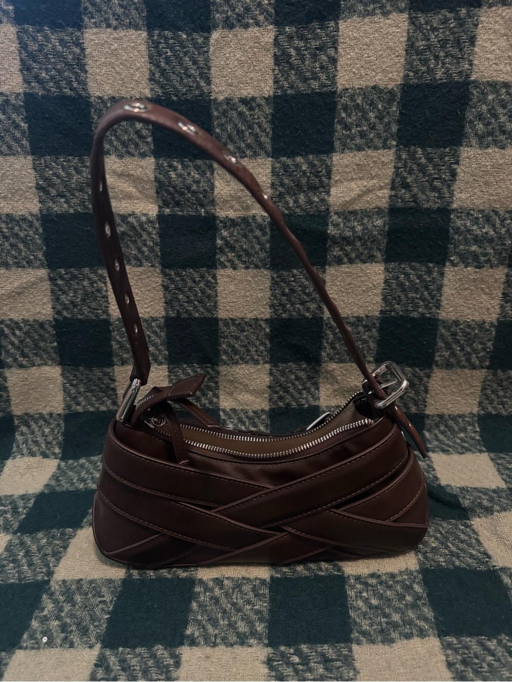 Zara Dark Brown Buckled Shoulder Bag - Picture 2 of 4